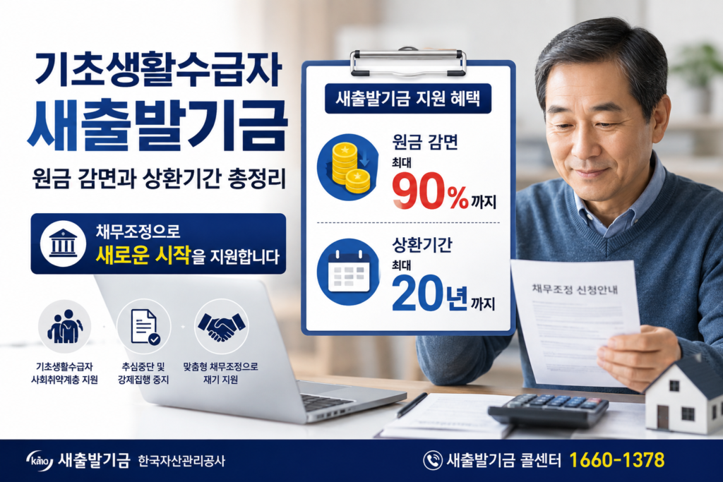 기초생활수급자 새출발기금 최대 90% 원금감면과 최대 20년 상환 안내