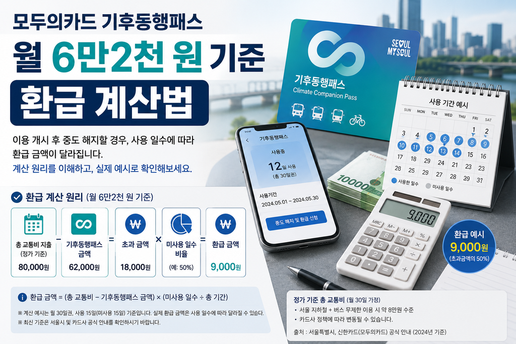 모두의카드 기후동행패스 월 6만2천 원 기준 환급 계산법 안내