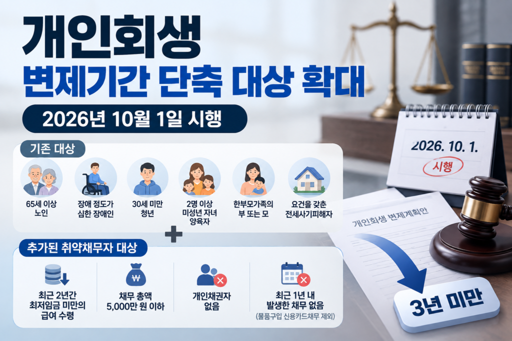 2026년 개인회생 변제기간 단축 대상 확대 및 취약채무자 요건